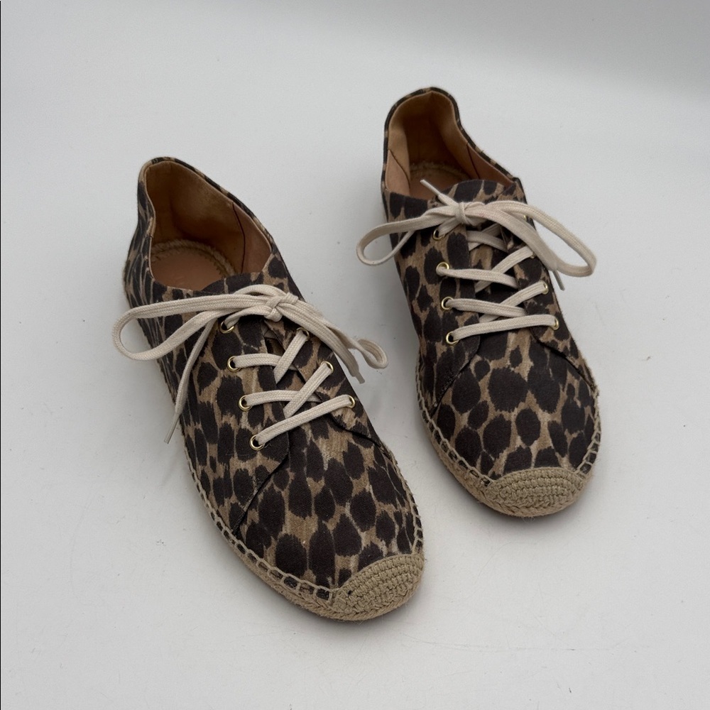 J. Crew Brown Leopard Espadrille canvas Sneakers women 10 casual vacation beach